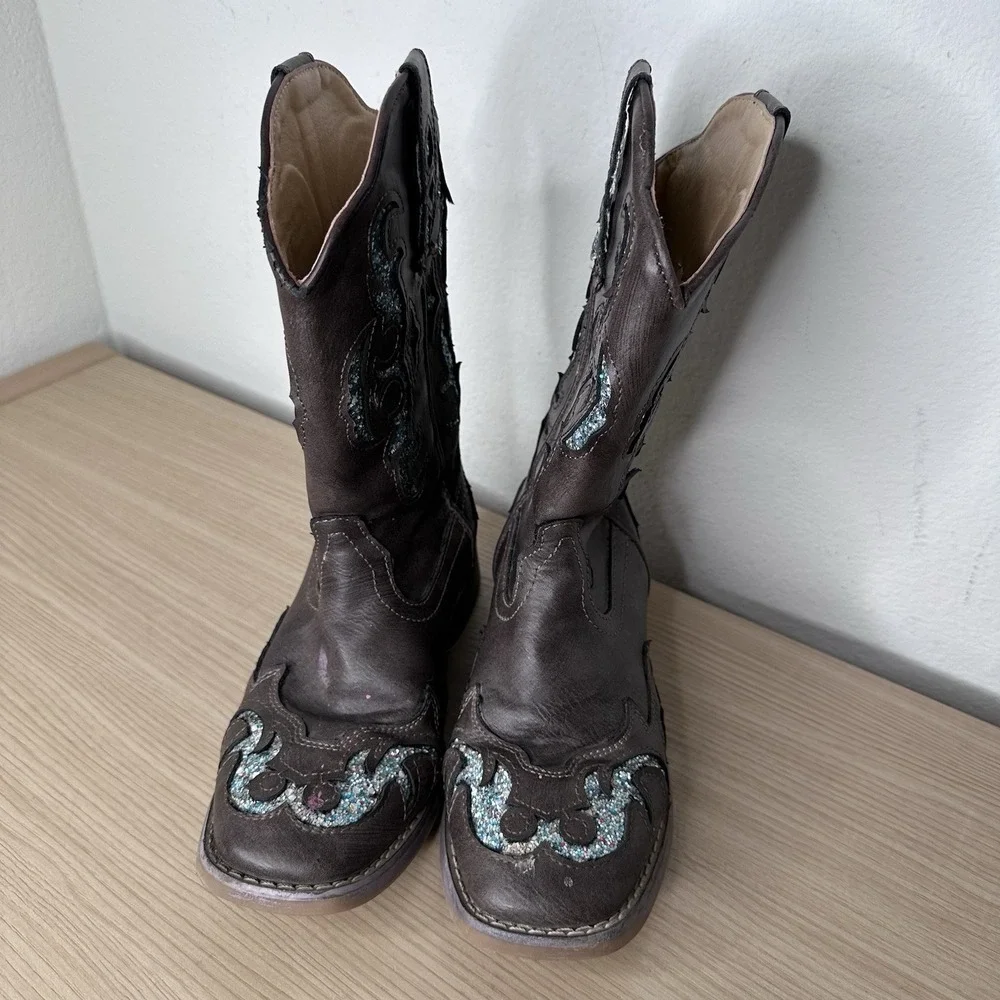 Roper Little Kids Glitter Gypsy Western Boot - Brown Blue Sparkles‎ Size 2